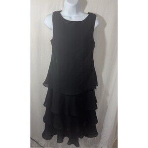 Talbots Dress Women Size 10 Ruffle Sleeveless Black Knee Length Dance Party C